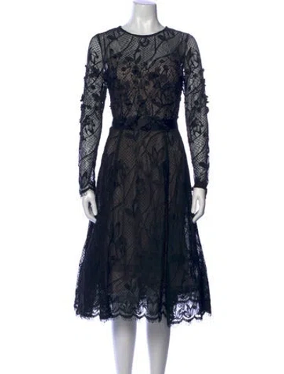 Pre-owned Teri Jon Lace Pattern Midi Length Dress W/ Tags In Blue