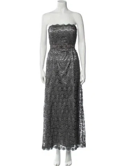 Pre-owned Teri Jon Lace Pattern Midi Length Dress W/ Tags In Gray