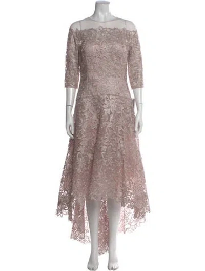 Pre-owned Teri Jon Lace Pattern Midi Length Dress W/ Tags In Neutral