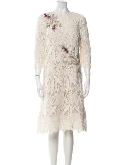 Pre-owned Teri Jon Lace Pattern Midi Length Dress W/ Tags In Neutrals