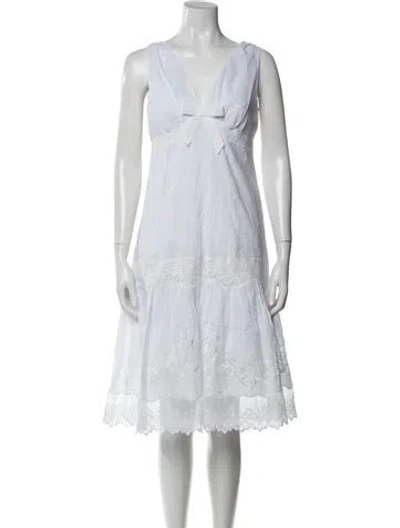 Pre-owned Teri Jon Lace Pattern Midi Length Dress In White
