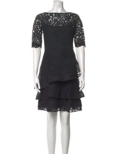 Pre-owned Teri Jon Lace Pattern Mini Dress In Black
