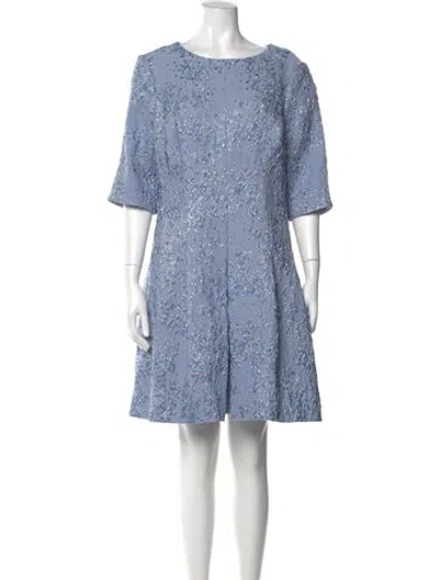 Pre-owned Teri Jon Lace Pattern Mini Dress In Blue