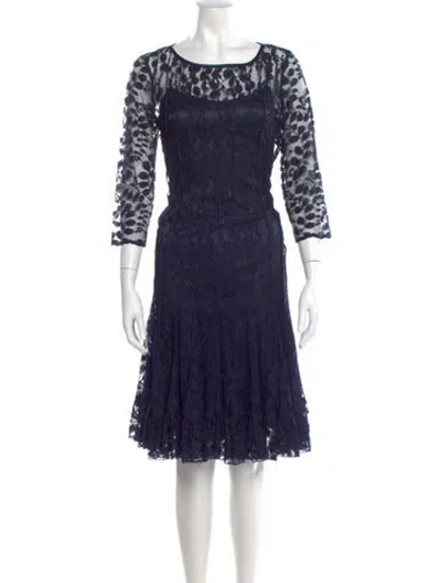Pre-owned Teri Jon Lace Pattern Mini Dress In Blue