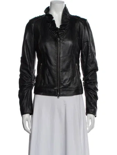 Pre-owned Teri Jon Leather Biker Jacket In Brown