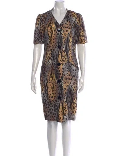 Pre-owned Teri Jon Linen Knee-length Dress In Multi