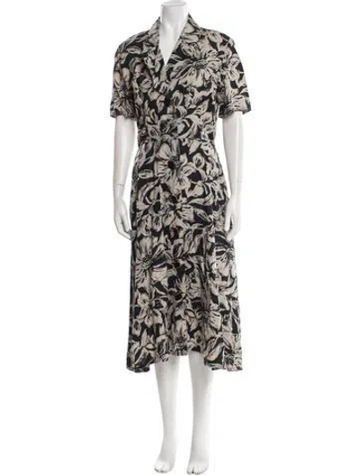 Pre-owned Teri Jon Linen Long Dress In Neutral