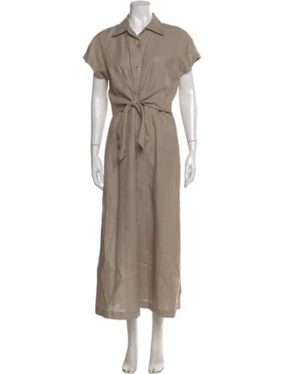 Pre-owned Teri Jon Linen Long Dress In Neutral