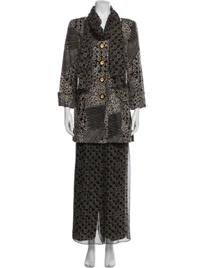 Pre-owned Teri Jon Linen Printed Skirt Set In Multi