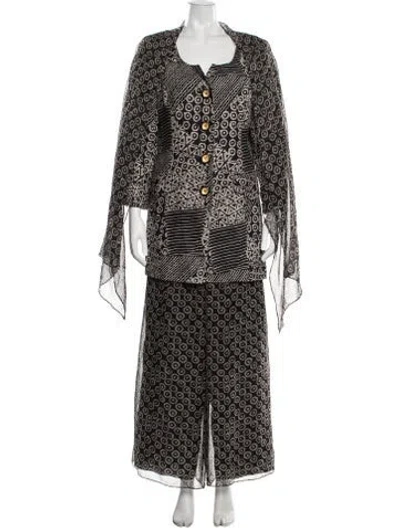 Pre-owned Teri Jon Linen Printed Skirt Set In Multicolor