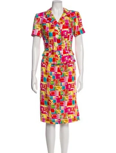 Pre-owned Teri Jon Linen Printed Skirt Suit In Multi