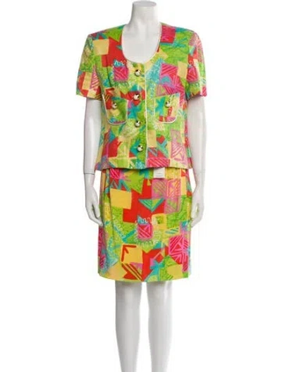 Pre-owned Teri Jon Linen Printed Skirt Suit In Multi