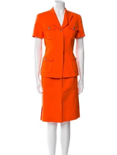 Pre-owned Teri Jon Linen Skirt Set In Orange