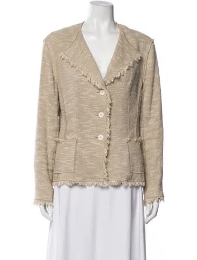 Pre-owned Teri Jon Linen Tweed Pattern Evening Jacket In Neutral