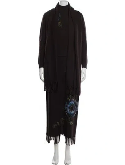 Pre-owned Teri Jon Merino Wool Floral Print Skirt Set In Brown