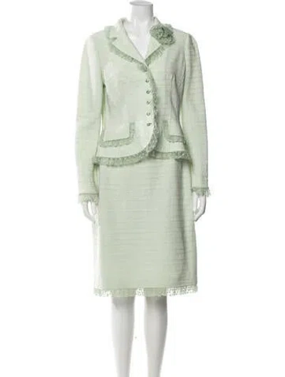 Pre-owned Teri Jon Mesh Accents Skirt Suit In Green
