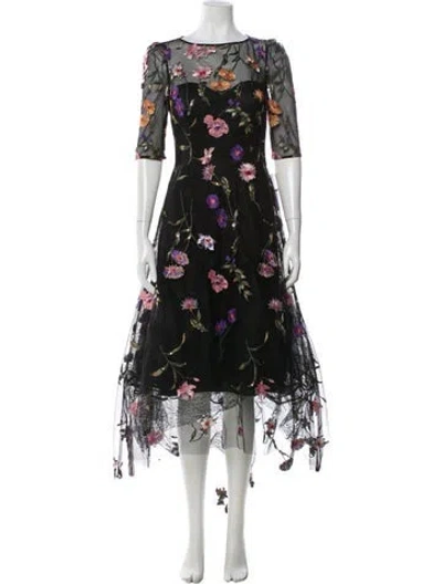 Pre-owned Teri Jon Mesh Midi Length Dress In Black