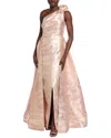 Teri Jon Met Jacquard Flower Shldr Over Skirt Gown In Pink