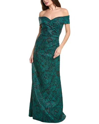 Teri Jon Metallic Jacquard Gown In Green