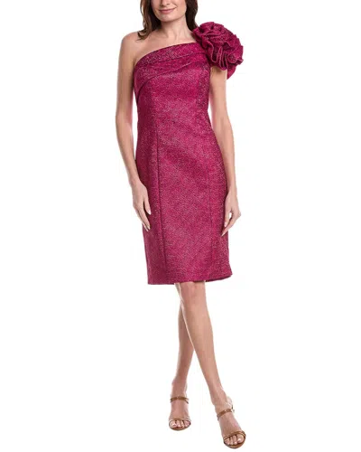 Teri Jon Metallic Pebble Jacquard One Shoulder Flower Ruffle In Pink