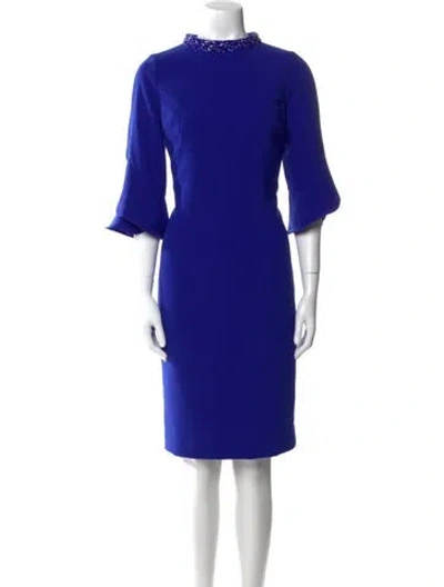 Pre-owned Teri Jon Mock Neck Knee-length Dress In Blue