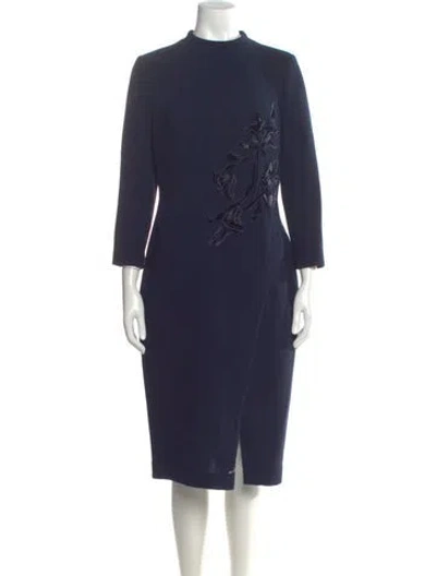 Pre-owned Teri Jon Mock Neck Knee-length Dress In Blue