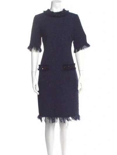 Pre-owned Teri Jon Mock Neck Knee-length Dress In Blue