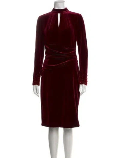 Pre-owned Teri Jon Mock Neck Knee-length Dress In Burgundy