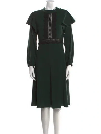 Pre-owned Teri Jon Mock Neck Knee-length Dress In Green