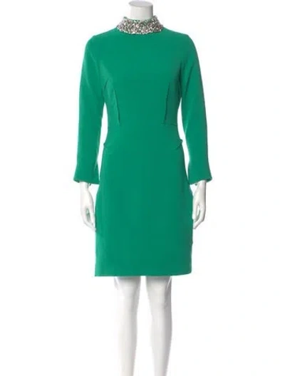 Pre-owned Teri Jon Mock Neck Mini Dress In Green