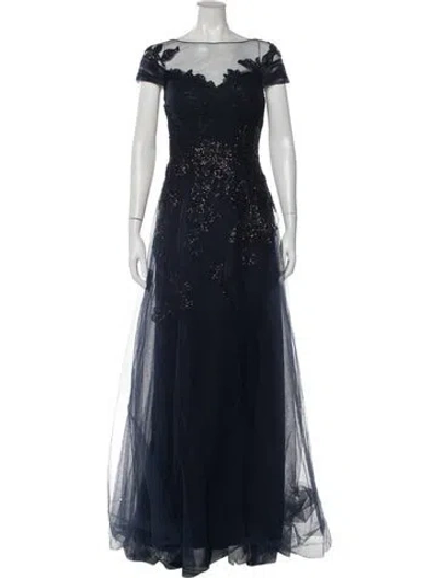 Pre-owned Teri Jon Nylon Long Dress W/ Tags In Blue