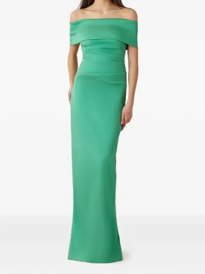 Teri Jon Off-shoulder Maxi Dress In Green