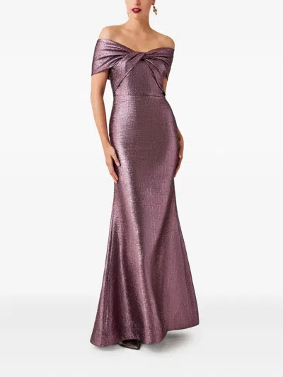 Teri Jon Off-shoulder Twist-front Gown In Purple