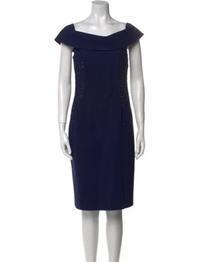 Pre-owned Teri Jon Off-the-shoulder Knee-length Dress In Blue