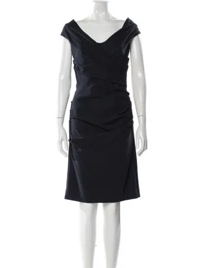 Pre-owned Teri Jon Off-the-shoulder Knee-length Dress In Blue