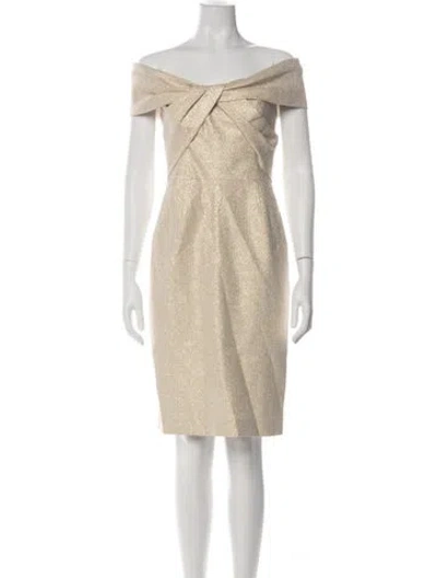 Pre-owned Teri Jon Off-the-shoulder Knee-length Dress In Green