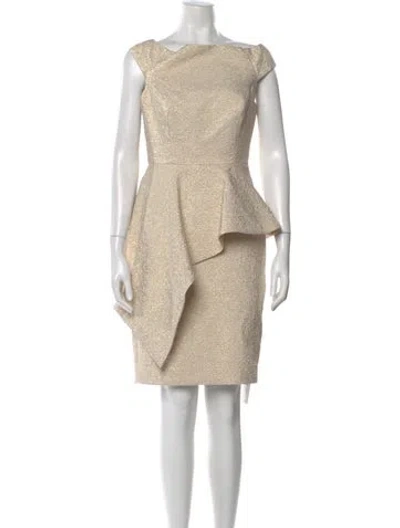 Pre-owned Teri Jon Off-the-shoulder Knee-length Dress In Neutral