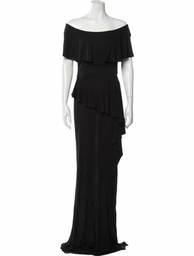 Pre-owned Teri Jon Off-the-shoulder Long Dress In Black