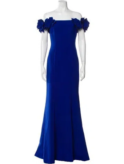 Pre-owned Teri Jon Off-the-shoulder Long Dress In Blue