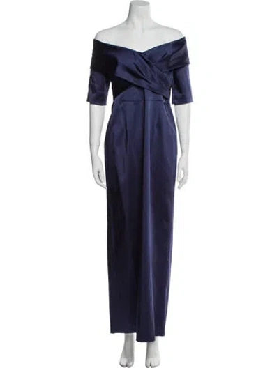 Pre-owned Teri Jon Off-the-shoulder Long Dress In Blue