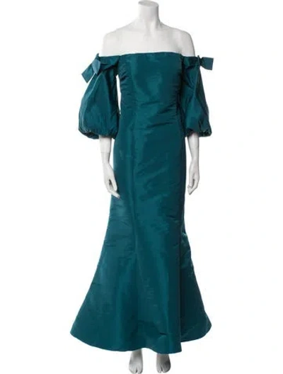 Pre-owned Teri Jon Off-the-shoulder Long Dress In Blue