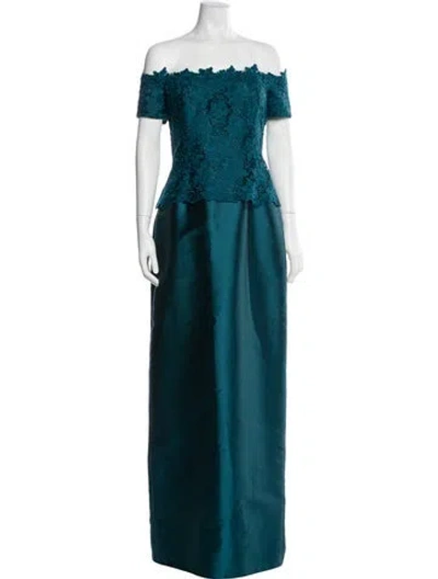 Pre-owned Teri Jon Off-the-shoulder Long Dress In Blue