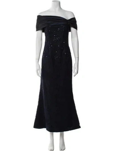 Pre-owned Teri Jon Off-the-shoulder Long Dress In Blue