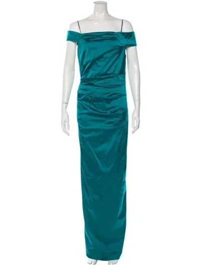 Pre-owned Teri Jon Off-the-shoulder Long Dress In Blue