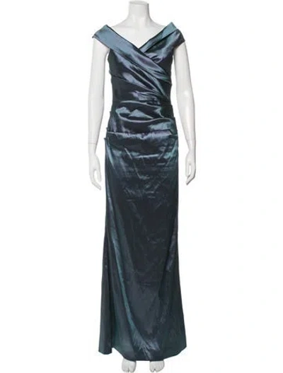 Pre-owned Teri Jon Off-the-shoulder Long Dress In Blue