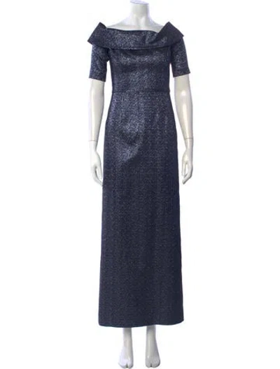 Pre-owned Teri Jon Off-the-shoulder Long Dress In Blue