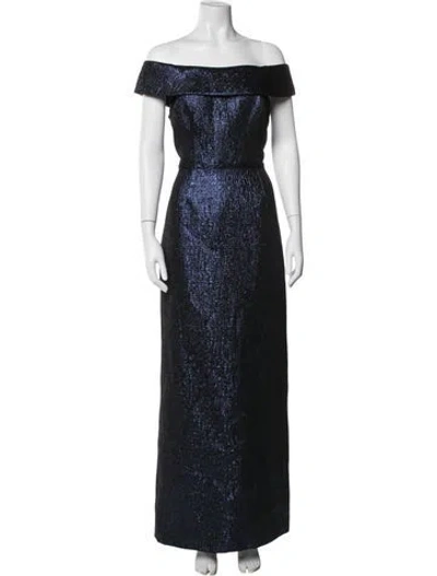 Pre-owned Teri Jon Off-the-shoulder Long Dress In Blue