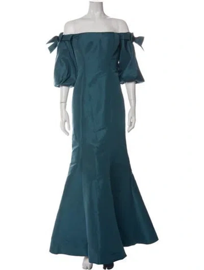 Pre-owned Teri Jon Off-the-shoulder Long Dress In Blue