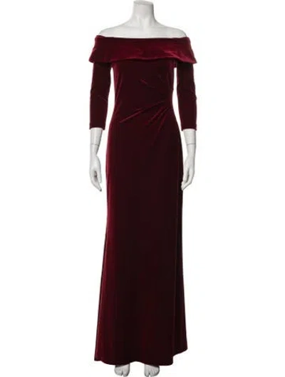 Pre-owned Teri Jon Off-the-shoulder Long Dress In Burgundy
