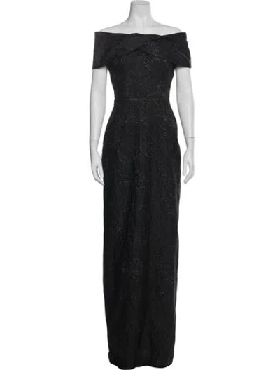 Pre-owned Teri Jon Off-the-shoulder Long Dress In Gray